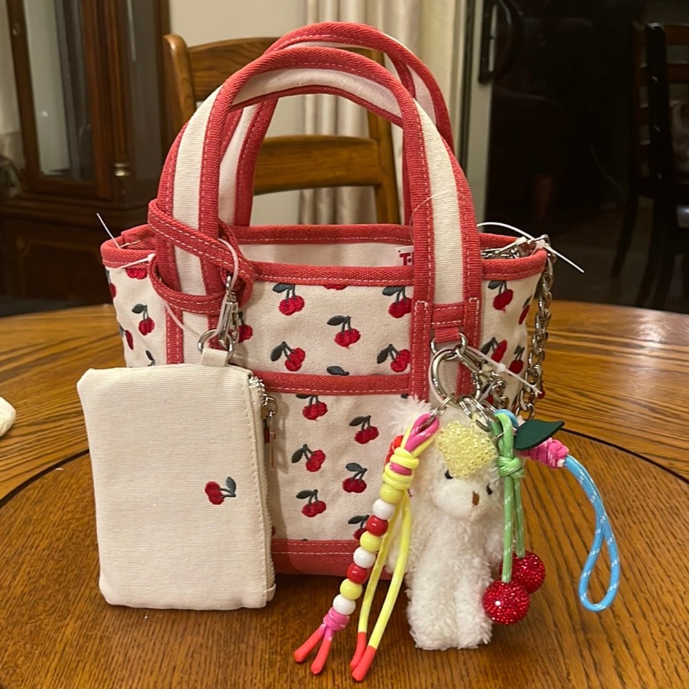 Madden Girl Cherry Print Mini Tote Bag with Charms